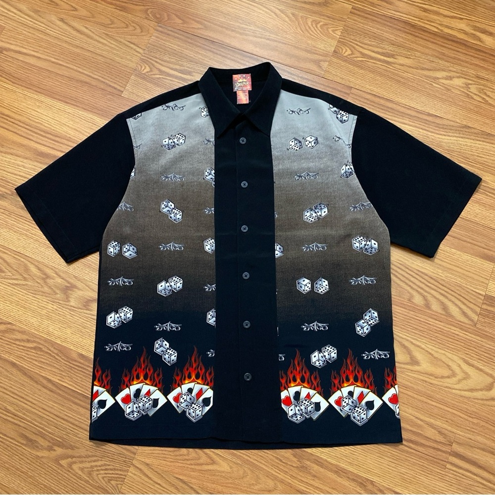 Vintage JNCO Dice Flames Button Up Shirt Size L Skater Streetwear Baggy Y2K
